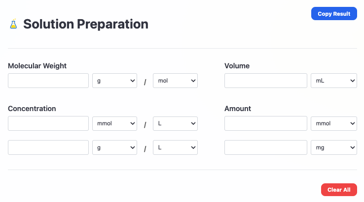 Solution preparation calculator preview