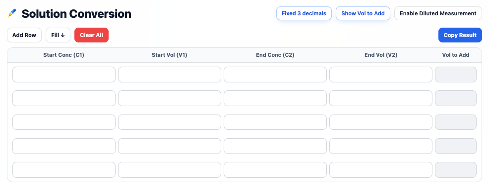 Solution conversion calculator preview